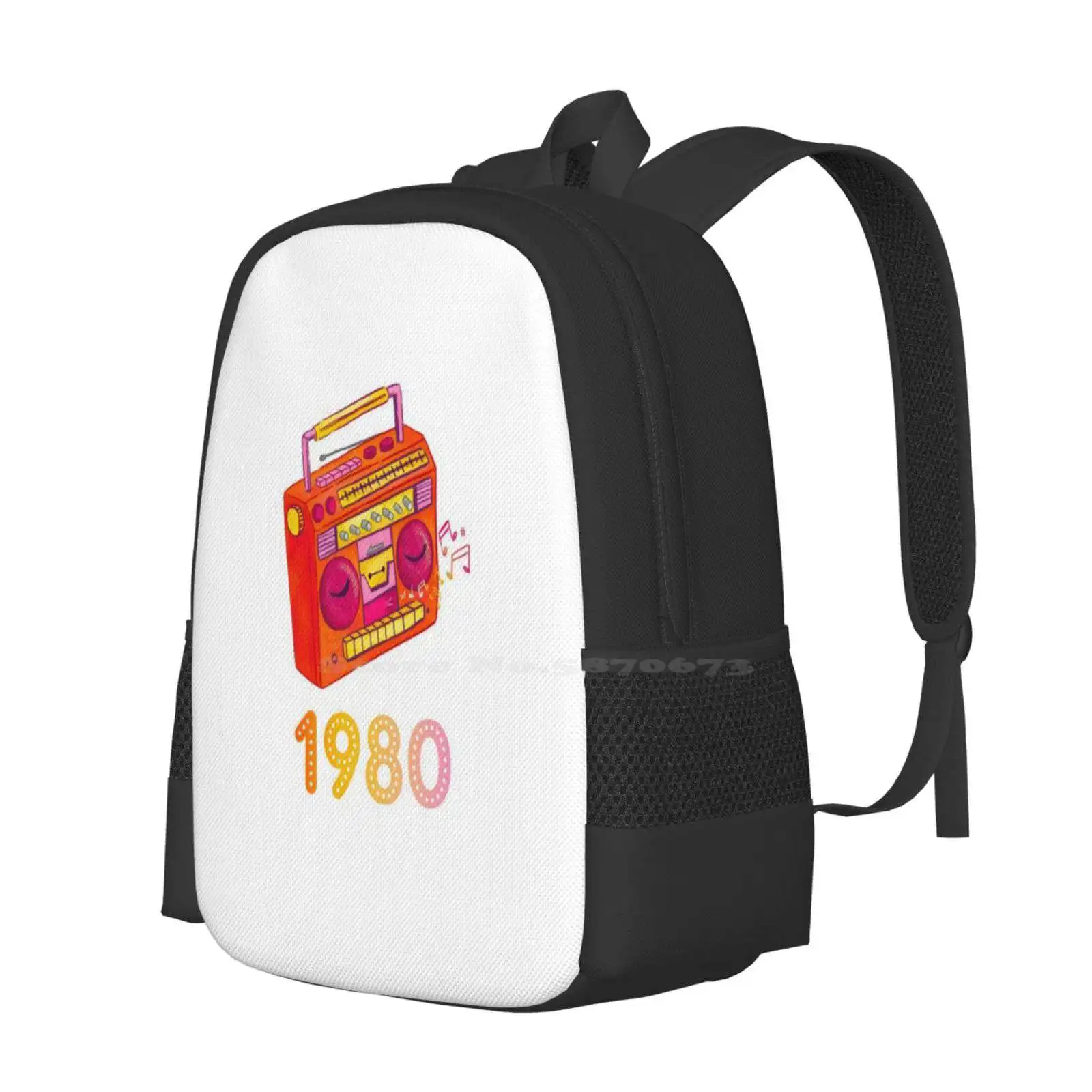 1980 Large Capacity School Backpack Laptop Bags 1980 80S Vintage Retro Cassette Player Music Birthday