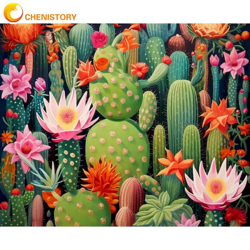 

CHENISTORY 5d Mosaic Diamond Embroidery Cross Stitch Cactus Flower Diamond Painting Full Square Wall Paintings