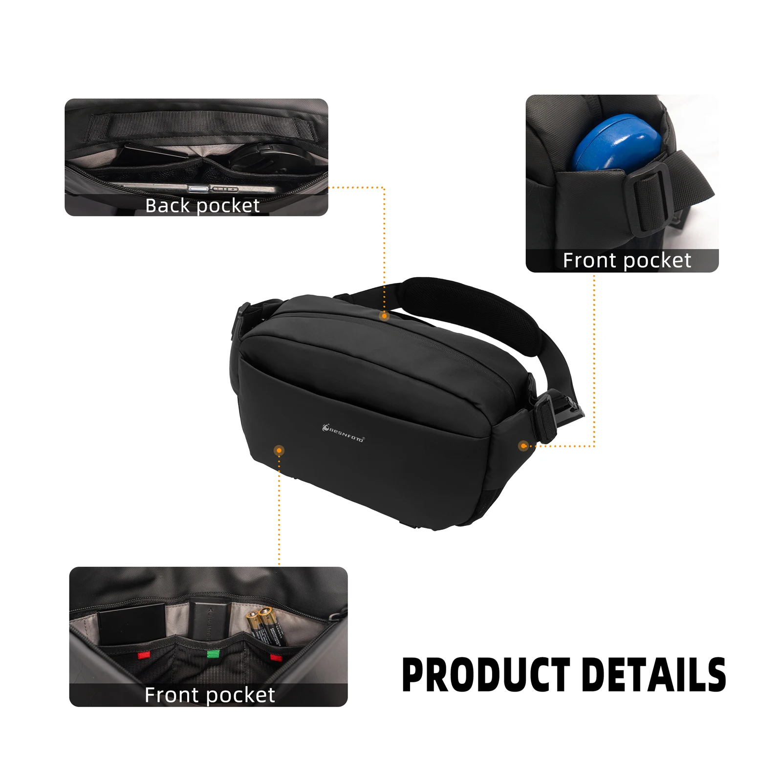 Besnfoto Camera Sling Bag Waterproof Crossbody Bag with Tripod Holder for DSLR Mirrorless Cameras Lenses and Accessories