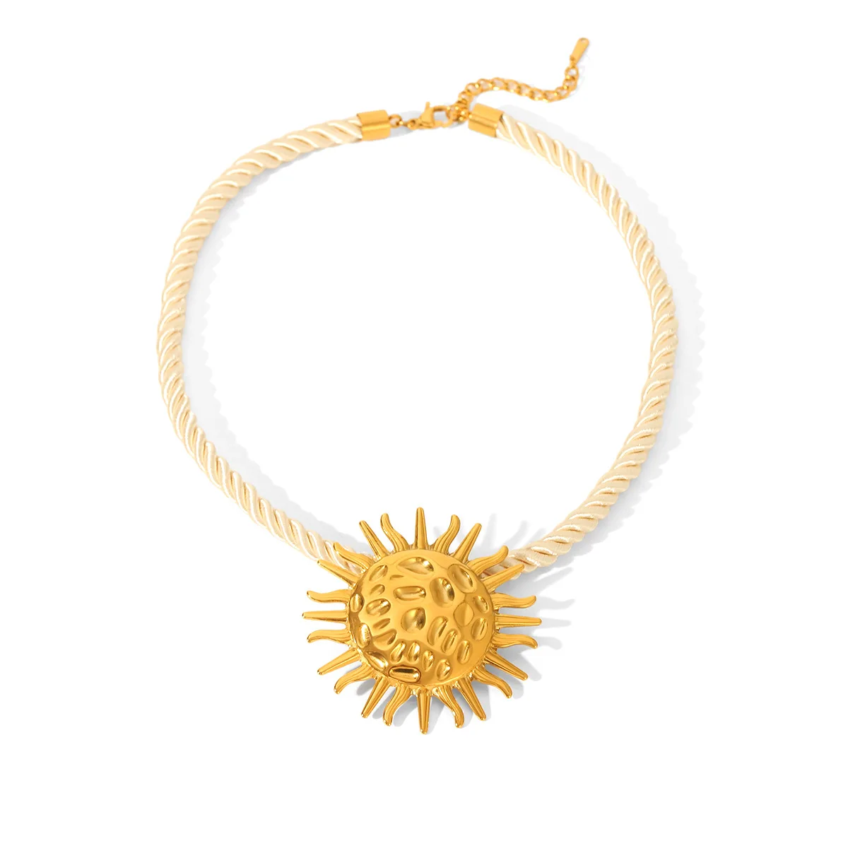 Wholesale Exaggerated Statement Necklace Braided Rope Cable Chain Stainless Steel Hammered Texture Sun Pendant Jewelry