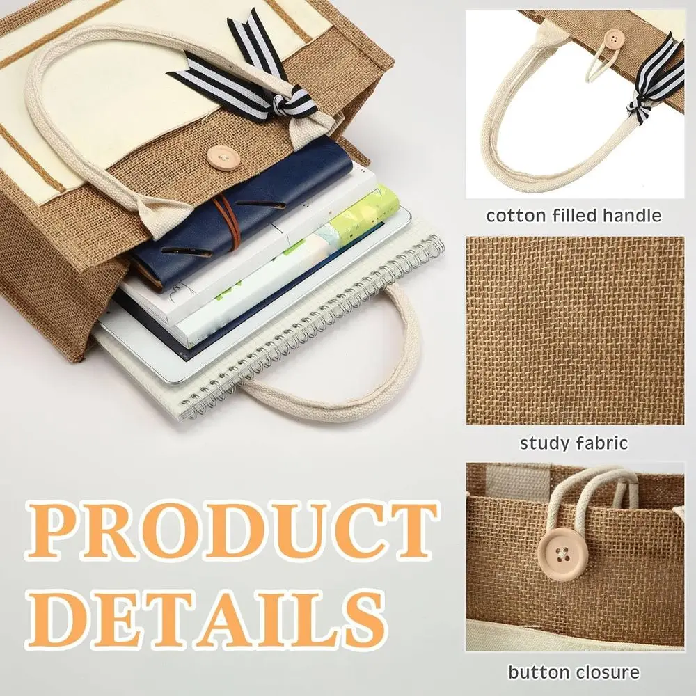 12 عبوة من أكياس الجوت البيضاء المقاومة للماء مع مقابض، وأكياس الخيش القابلة لإعادة الاستخدام لحفلات الزفاف والتسوق على الشاطئ