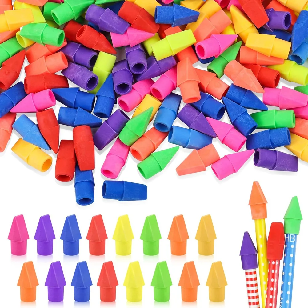 Hot-500PCS Caps Pencil Erasers Chisel Shape Pencil Eraser Caps Erasers Latex Free Pencil Pencil Eraser Toppers