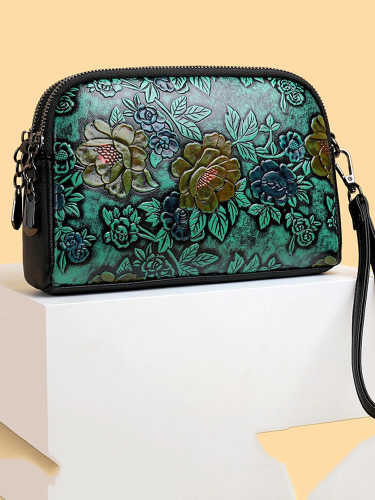Wysokiej jakości skórzana torebka luksusowy projektant Retro etniczny styl 3D torba na ramię z nadrukiem moda ukośna etui na telefon torba — zdjęcie 2