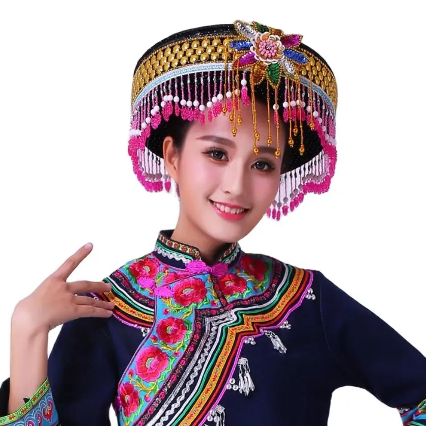 Blue Hmong Miao Clothing Women Stage Costumes For Singers National Festival Performance Dress Chinese Folk Dance Wear