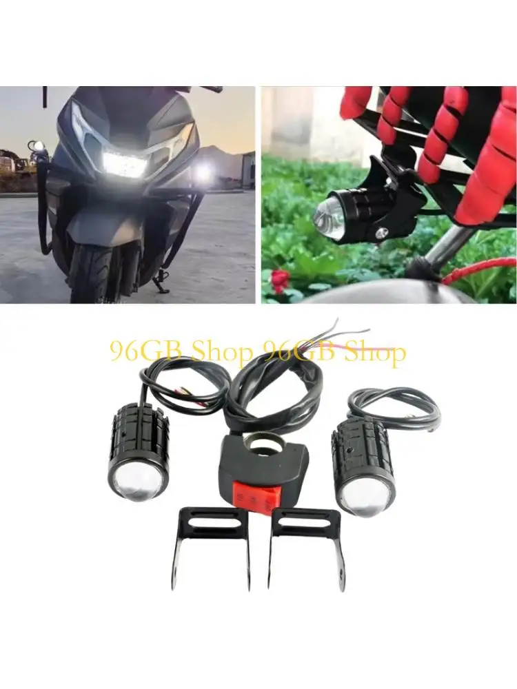 96GB Motorcycle LED Headlight Double Beam Yellow White Lights Aluminum Housing Switches Included Easy Mount for Modification Use
