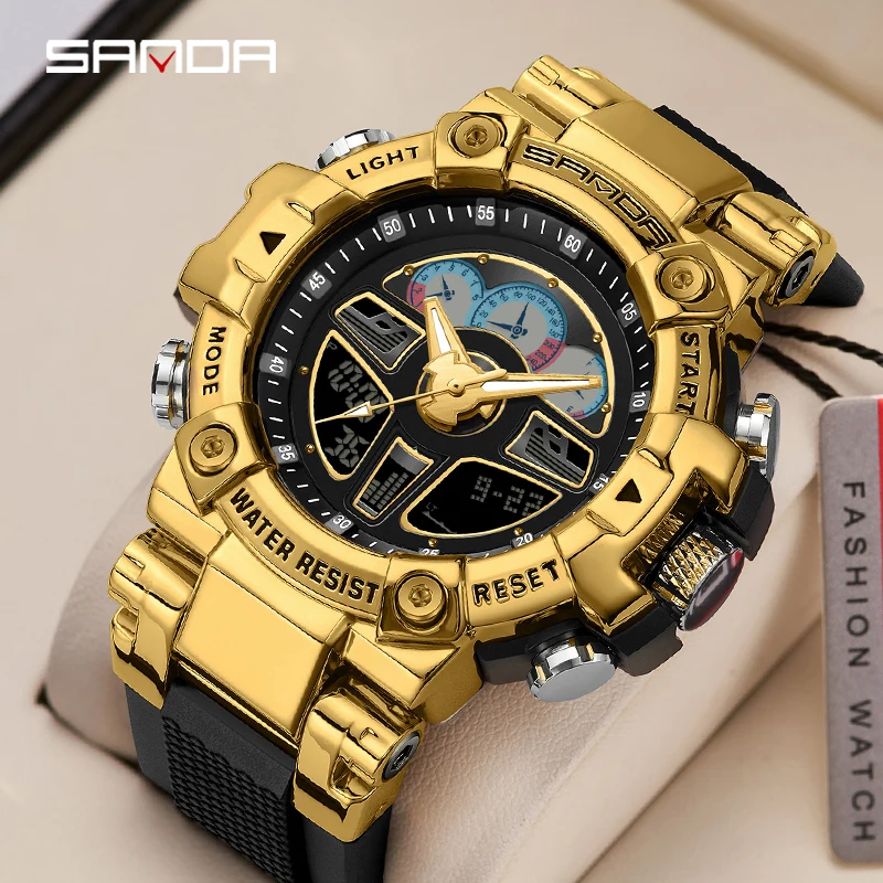 

SANDA Brand Men's Sports Fashion Fitness Watch Dual Display Analog Digital Wristwatches Men Waterproof Colorful Military Watches