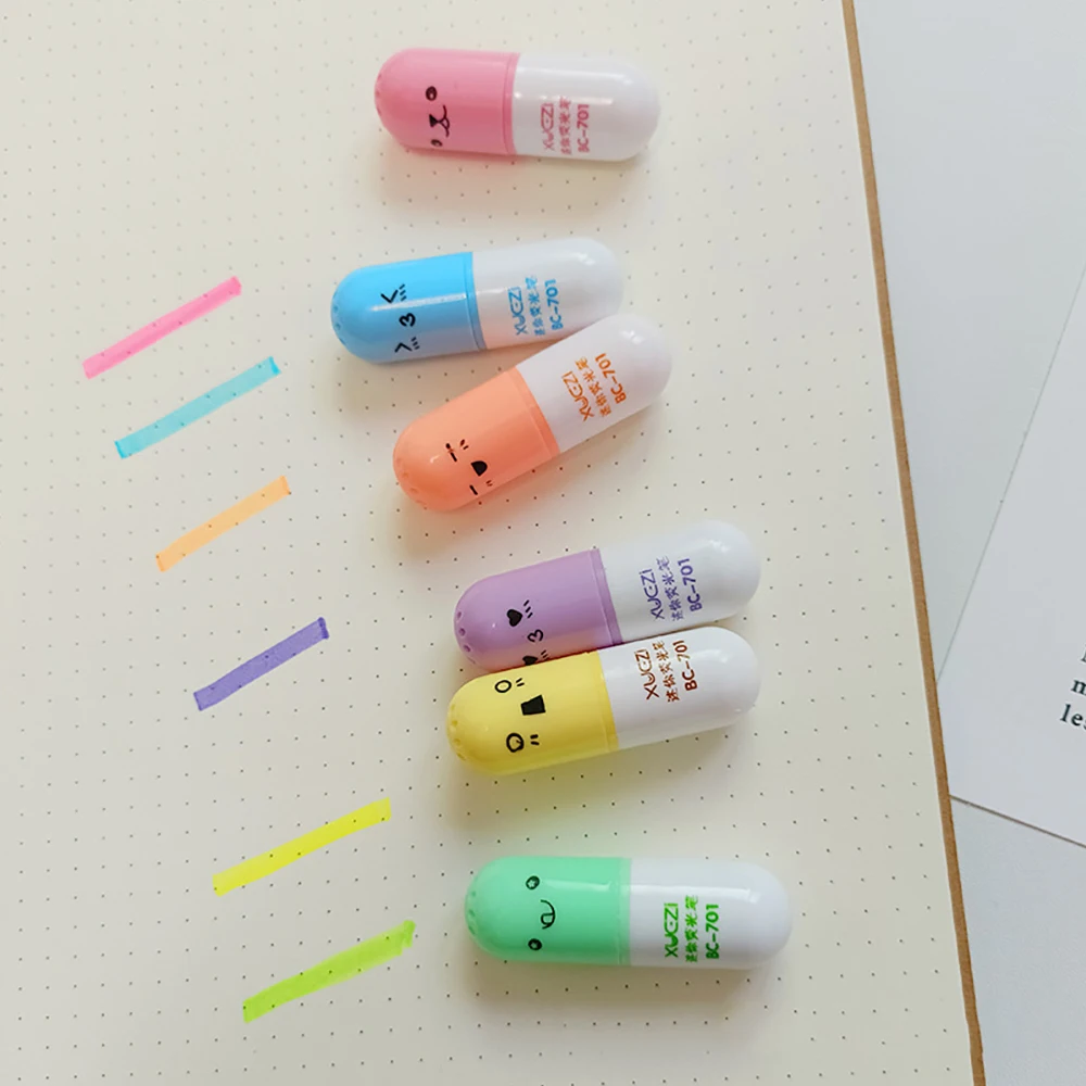 6pcs /Pack Cute Pill Mini Highlighter Marker Drawing Pen School Office Supply Kids Student Stationery