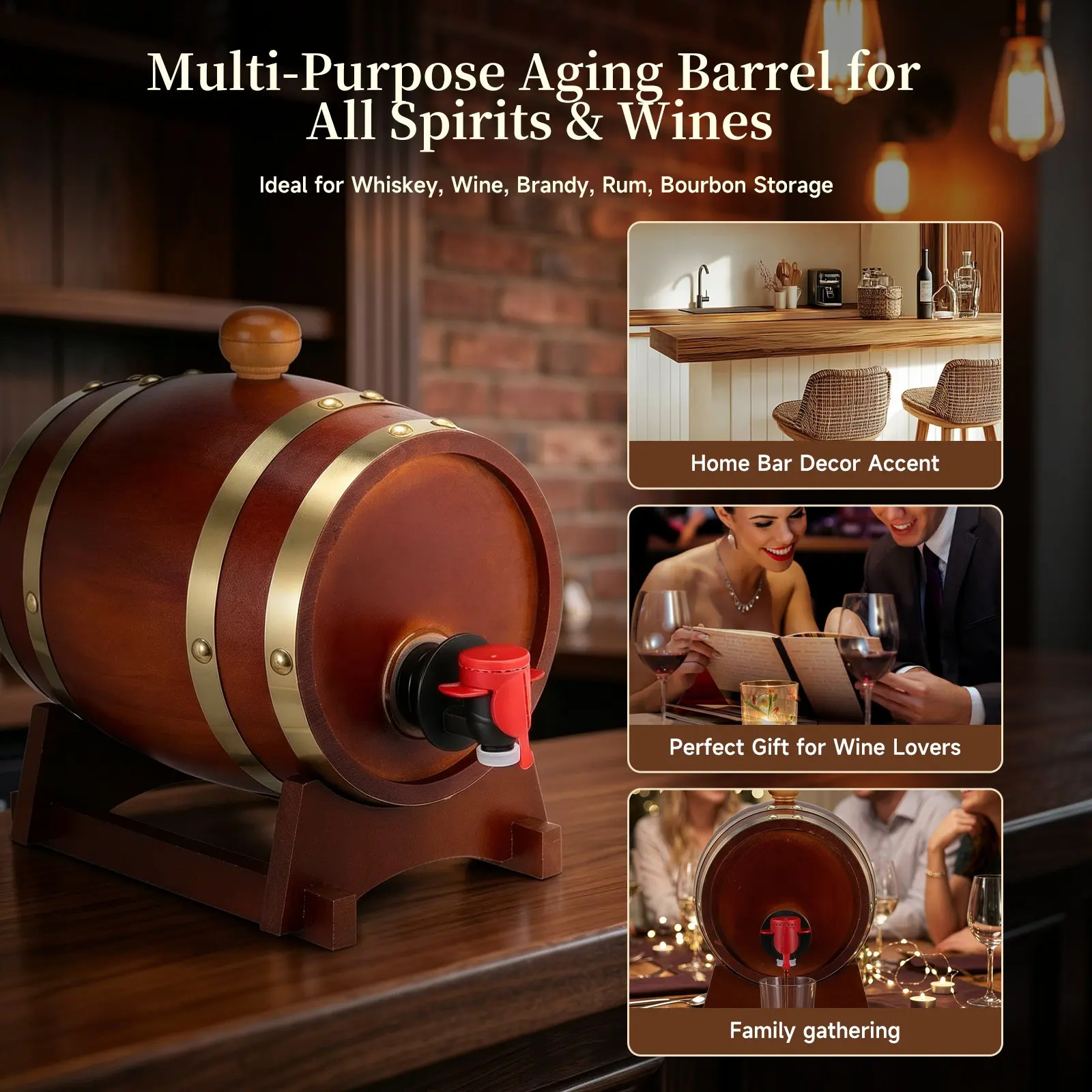 1 Gallon Oak Barrel Whiskey Aging Cask Mini Wooden Spirit Liquor Storage Wine Tequila Homemade Beer Bar Decor Bourbon Barrel