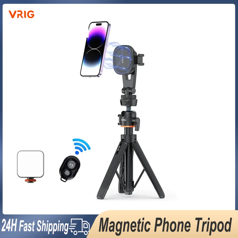 VRIG 360 °   Tripé magnético para telefone, suporte magnético para telefone magsafe, anel de luz de preenchimento para iphone 12 13 14 15 pro max, todos os telefones