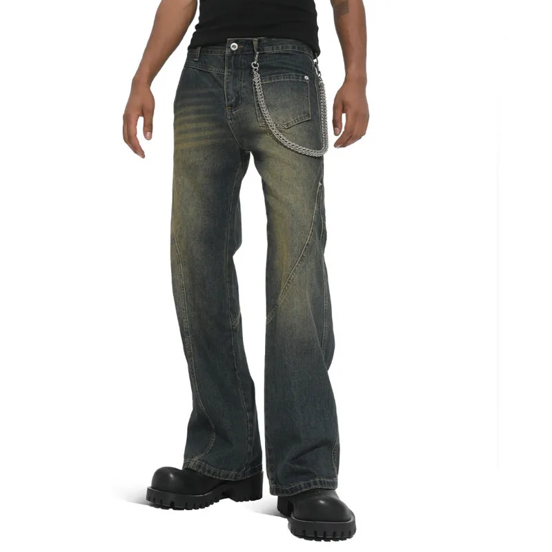 Мужские джинсы Four Seasons высокого класса в американском стиле ретро, винтажные, для похудения, прямые, универсальные, простые, джинсы с микроподтяжками