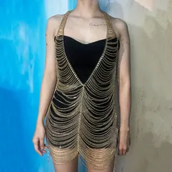 Sexy Fashion Women's Body Jewelry Punk Personality Metal Long Harness  Dress Underwear Accessories Party Festival Gift