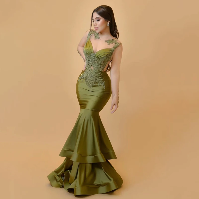 Thinyfull 2024 Mermaid Prom Evening Dresses Appliques Beadings Satin Night Dress Saudi Arabia Cocktail Party Prom Gown Customize