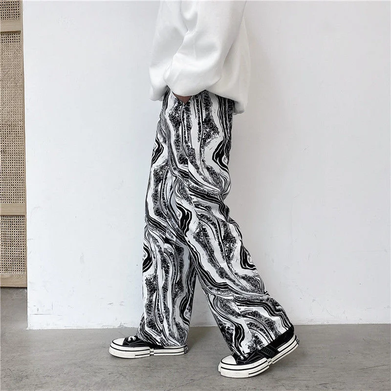 Summer 2022 New Straight Trousers Trendy Fashion Splash Ink Printing Loose Casual Men's All-match Wide-leg Pants 2Y7272