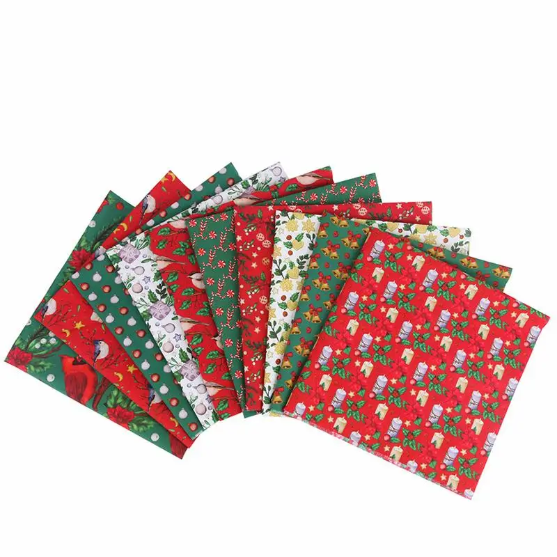 10Pcs Christmas Cotton Fabric Quilting Fabric Patchwork Pre-cut Sewing Squares Bundle Multi-Color Fabric Patchwork  Cotton