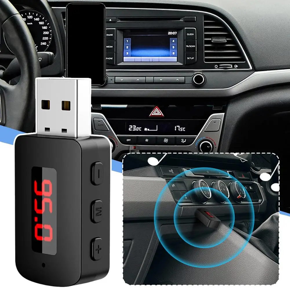 

Bluetooth 5.4 Mini USB Receiver with LED Display Handsfree Call Car Kit for FM Radio Transmitter Auto Wireless Audio D2Z5