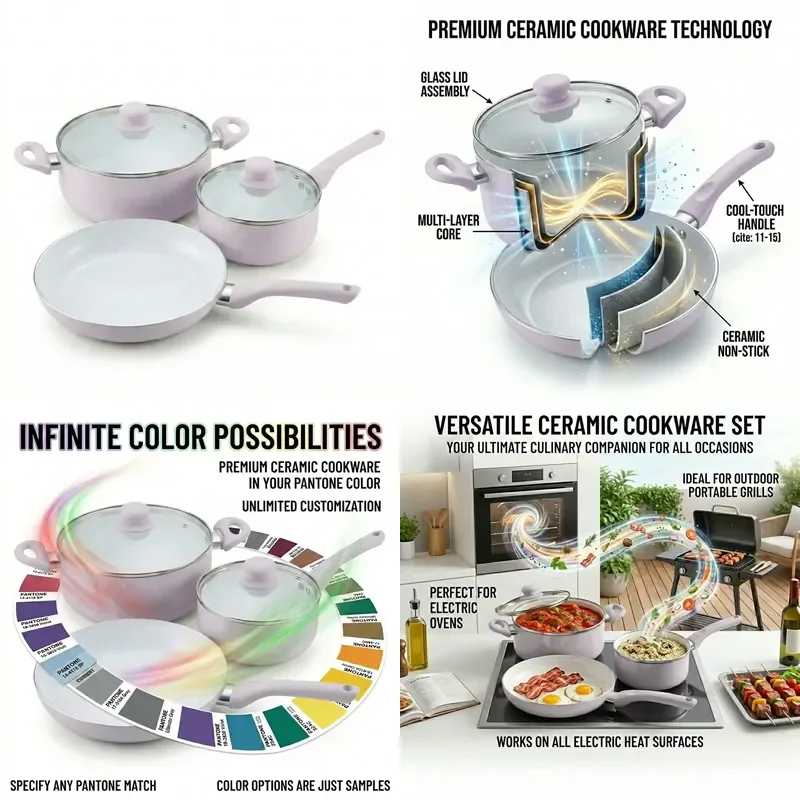 for Pink  Stick Ceramic Cookware Set Soup Pot Cooking Pot Frying Pan Kitchen Pots and Pans Set  Home Cooking