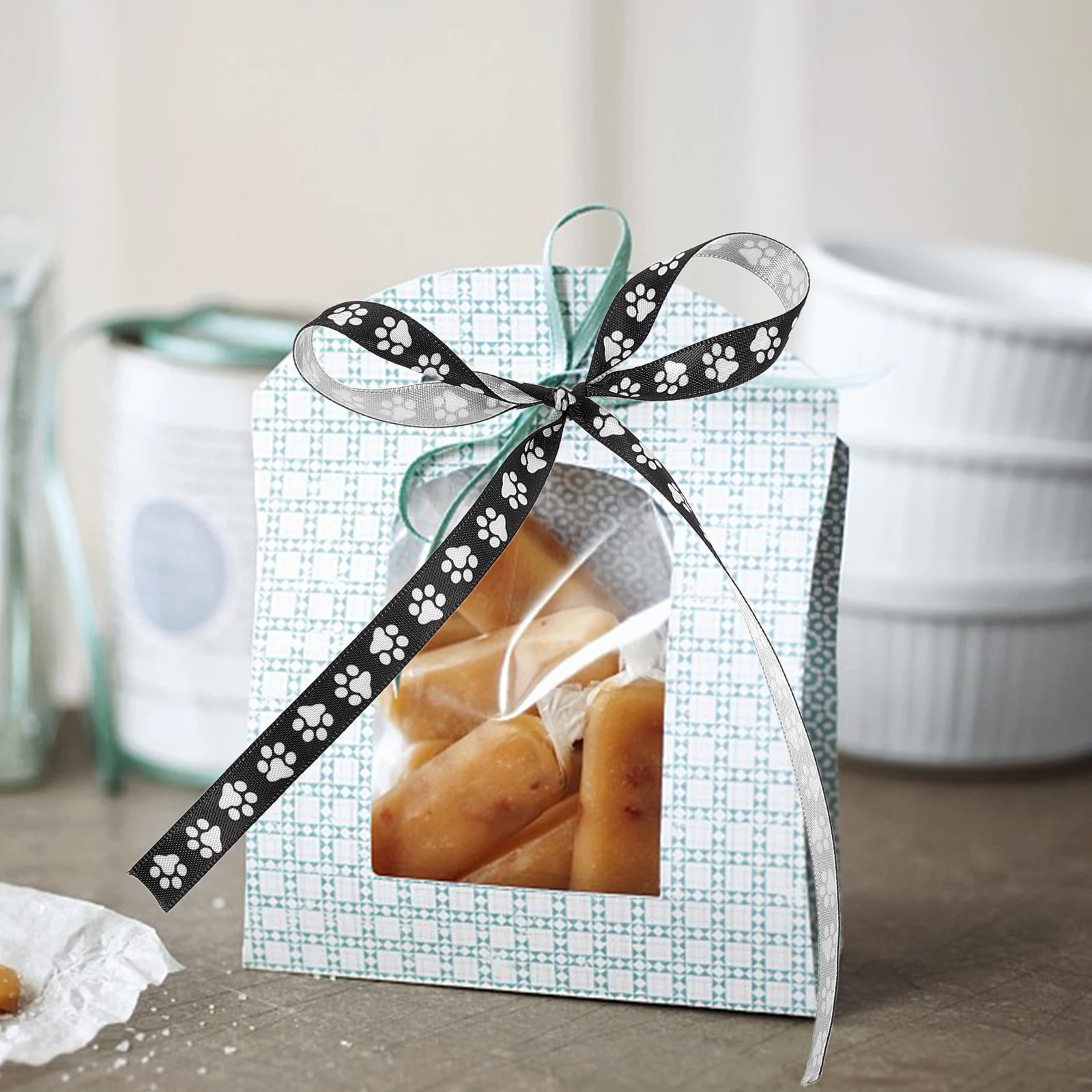 

White Paw Print Grosgrain Ribbon Polyester Craft Material For Gift Wrapping Bouquet Decoration Diy Supply Pet Footprint Ribbon