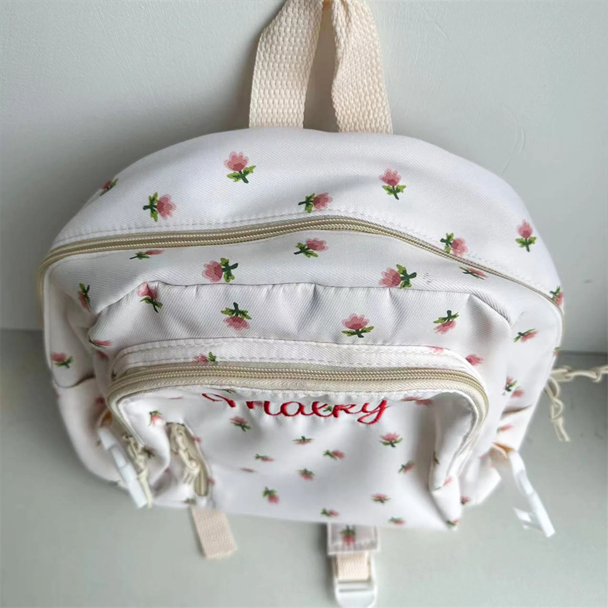 Mochila escolar con nombre personalizado para niñas, mochila Floral para estudiantes de secundaria, bolsa de regalo con nombre personalizado, bolsas bordadas para exteriores