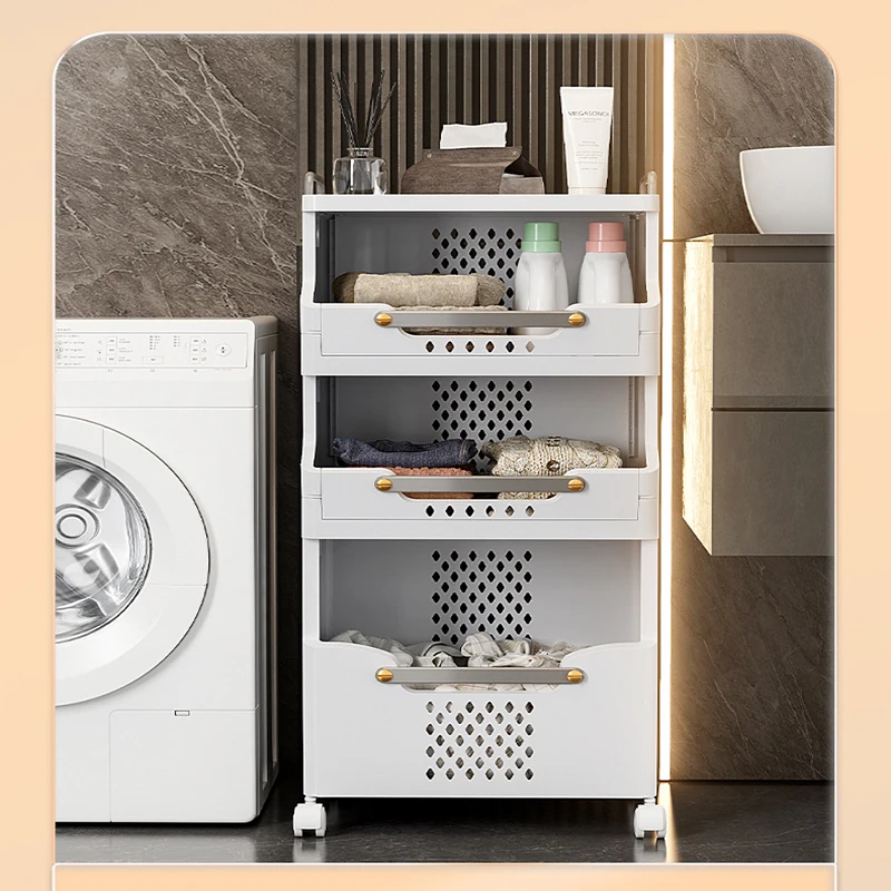 Bathroom Cabinet Foldable Dirty Clothes Basket Large Laundry Basket Multilayer Storage Basket Household  Storage Rack with Wheel