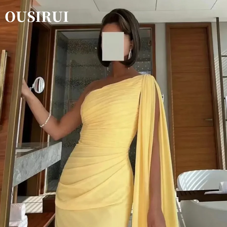 OUSIRUI-vestido de um ombro para mulheres, vestidos formais de baile, vestidos de sereia até o chão, vestidos amarelos, festa Specail