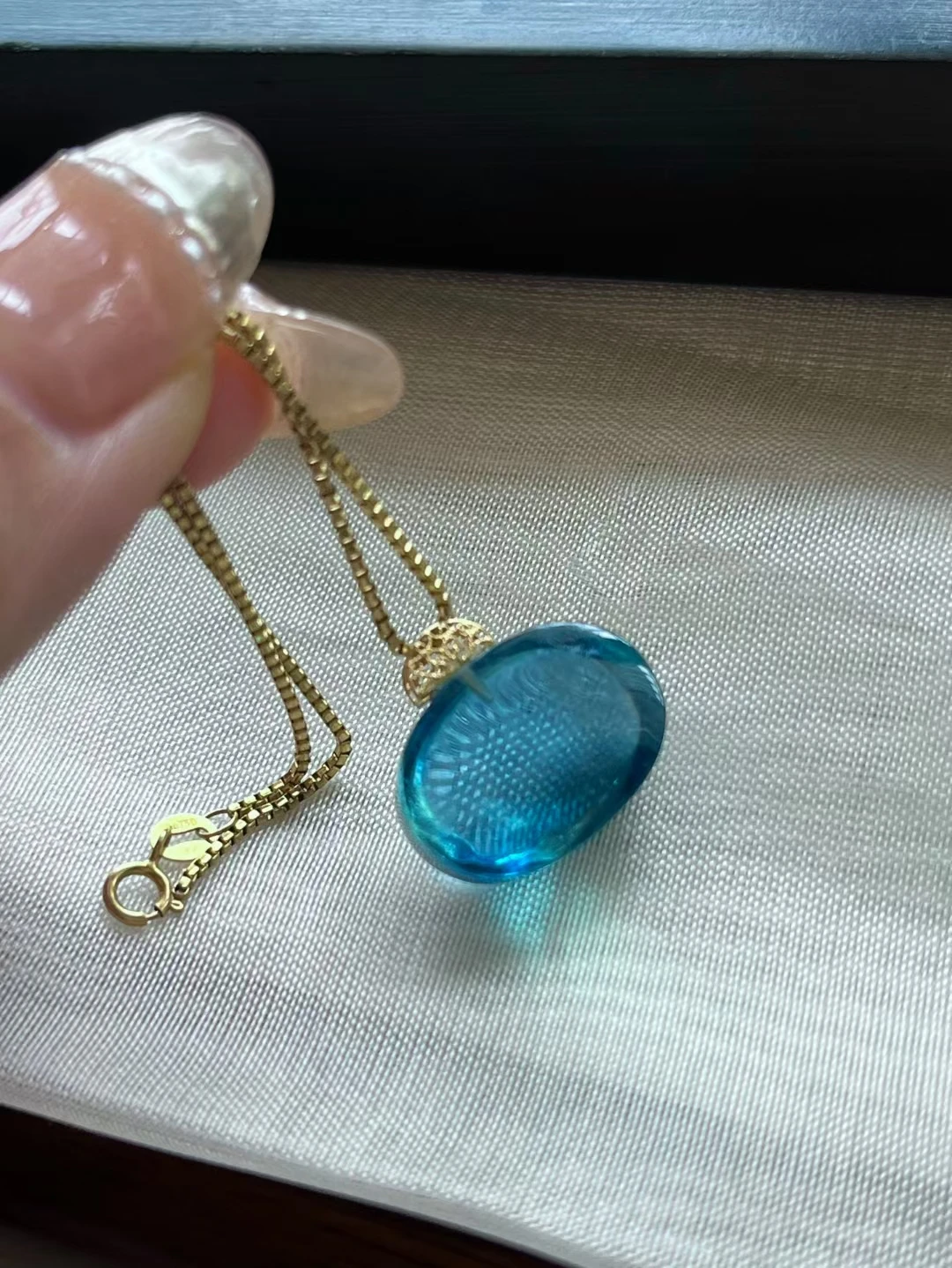 Natural Blue Aquamarine Quartz Pendant Oval Jewelry 18K gold 18x13mm Blue Aquamarine Oval Necklace AAAAA