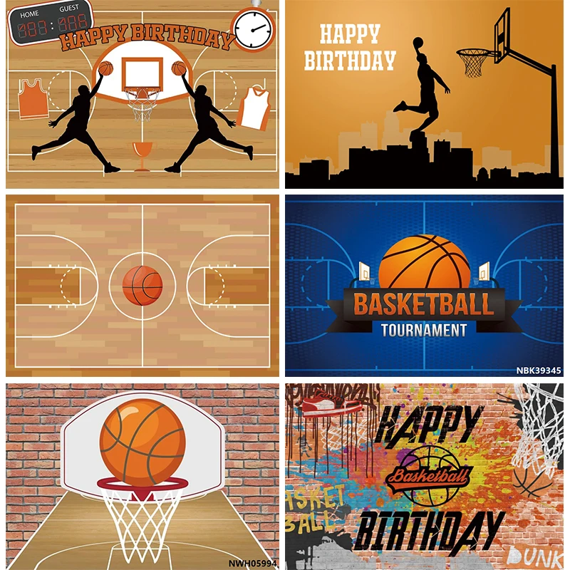 

Basketball Hoop Sports Photography Backdrops For Baby Birthday Party Decoration Wood Court Field Photo Studio Background LQ-01
