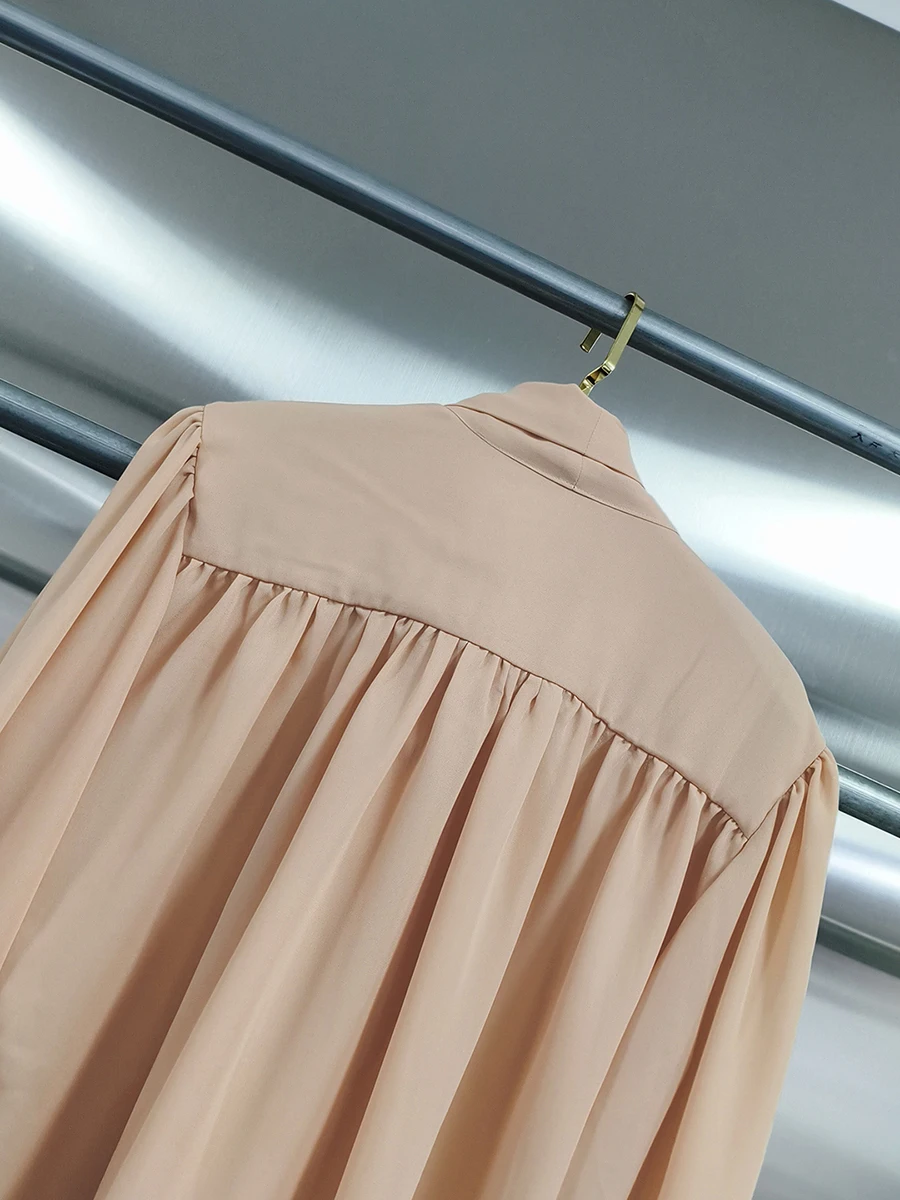 CHICEVER Solide Gespleißt Spitze Up Hemd Weibliche Stehkragen Langarm Lose Elegante Intellektuelle frauen Shirts Herbst Mode