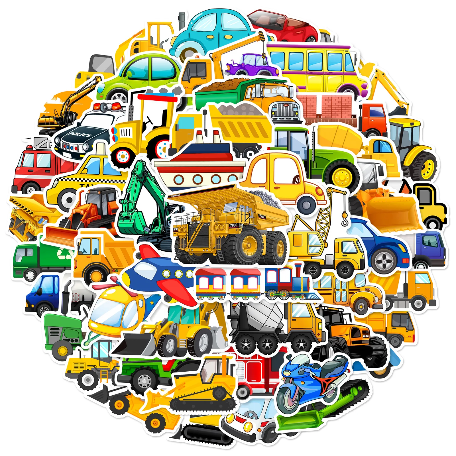10/60PCS 만화 트럭은 DIY 어린이를위한 낙서 스티커를 운송합니다. 교육 스크랩북 편지지 물병 전화 노트북