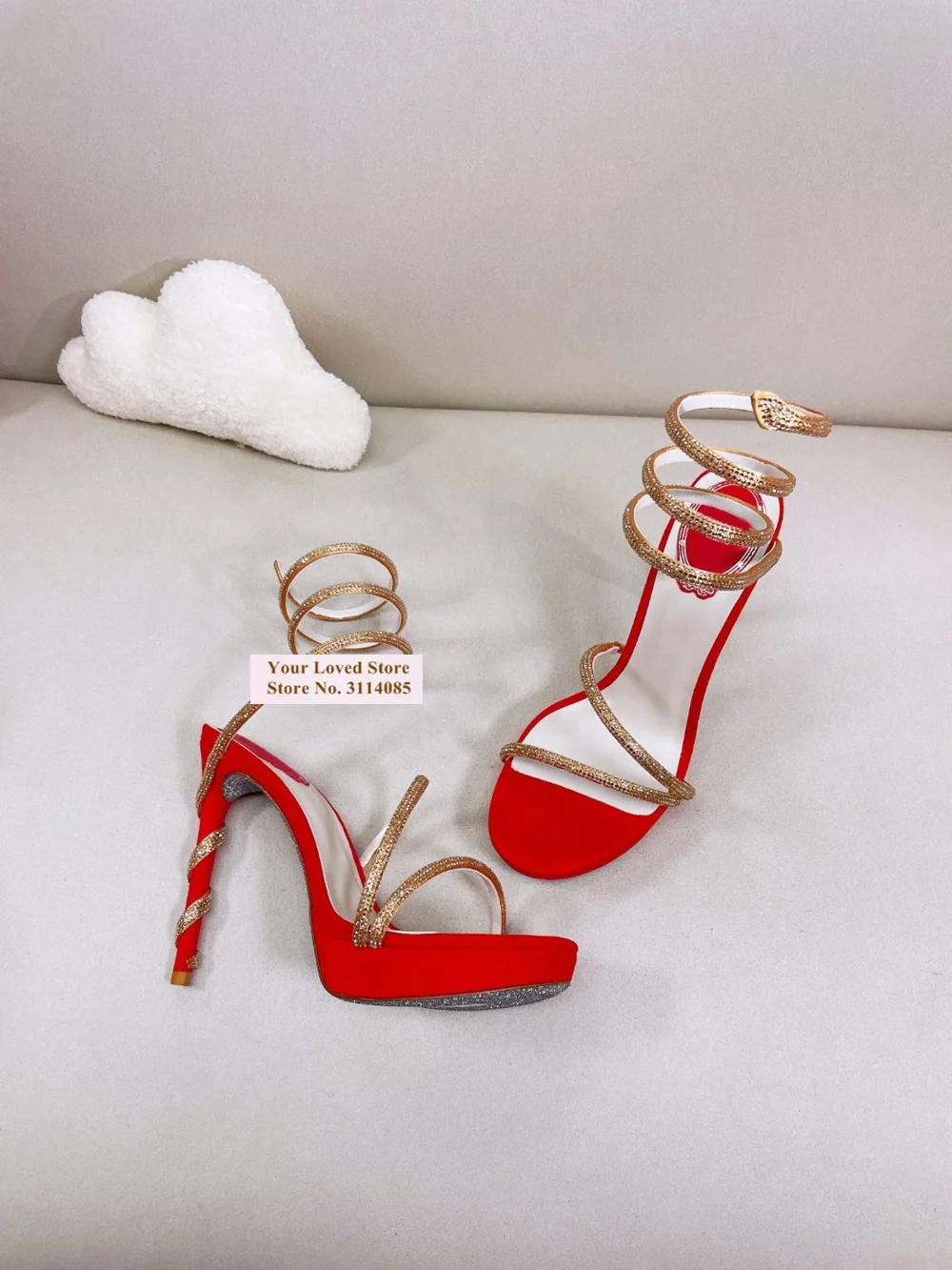 Choudory Glitter Crystal Snake Shaped Strap Twisted High Heel Sandals Red Champagne Gold Platform S Wedding Shoes Rhinestone