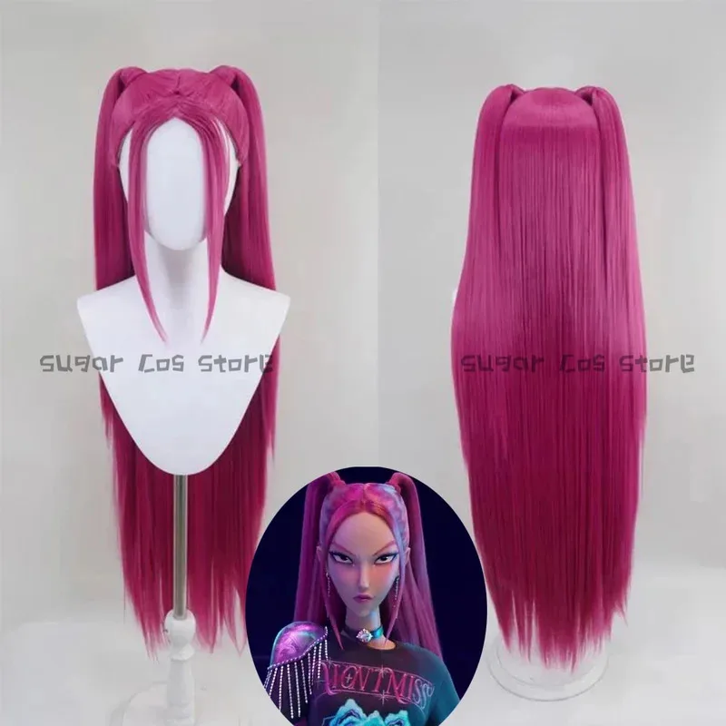 LQKPOP Huntrix Mira Cosplay peluca pendientes KPOP cazadores de demonios Rumi pelo largo rojo clip de oreja Halloween carnaval fiesta para mujeres niñas