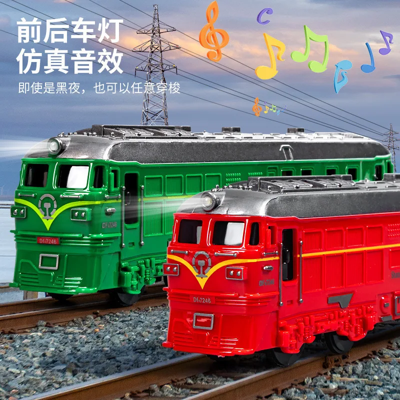 

Retro Green-Painted Train Inertia-powered Simulation Rail Car With Lighting And Sound Effects Can Open The Door Kids Toy Cars