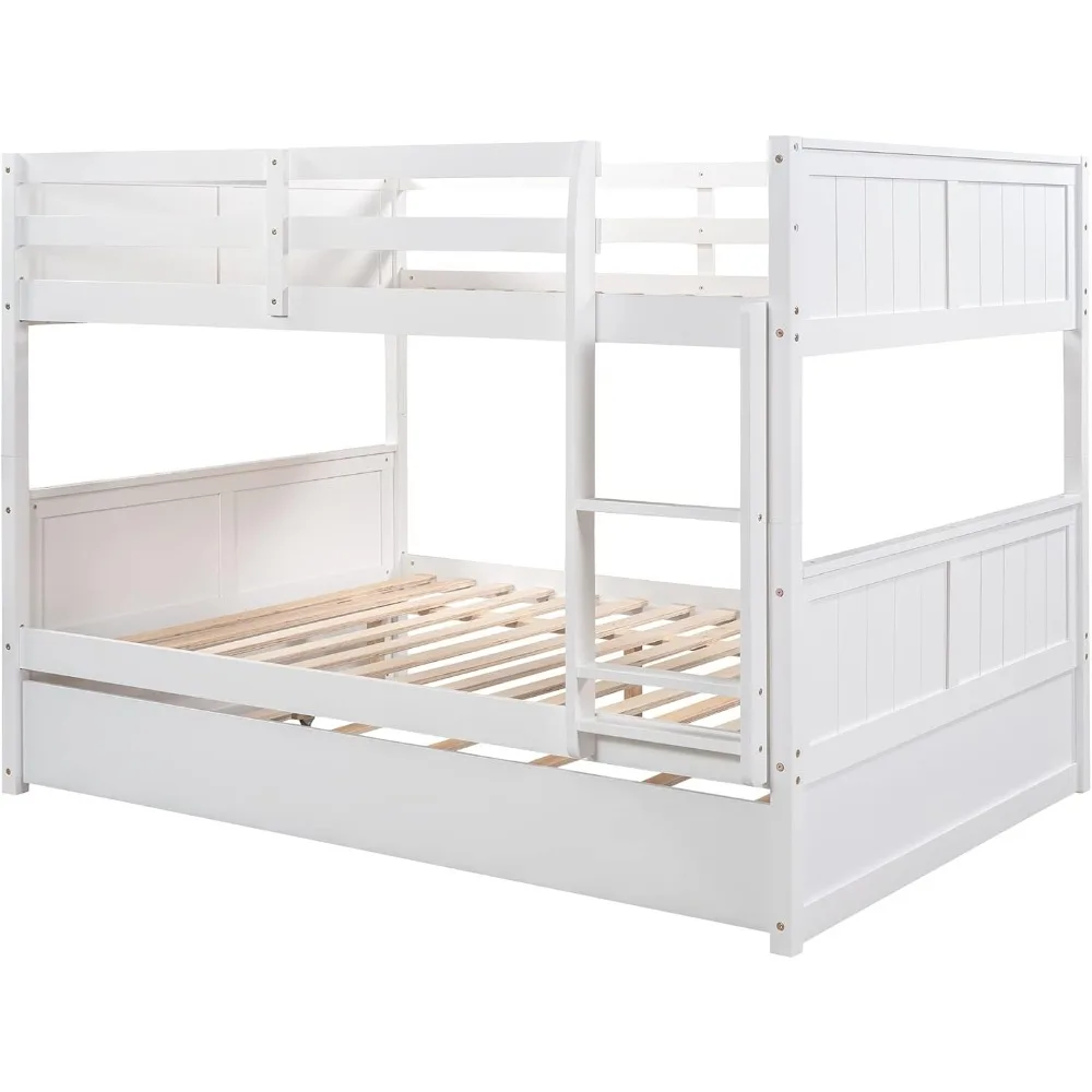 Bunk Bed ,with Full-Length Safety Guard Rail and Ladder, Can Be Separated To 2 Full Size Platform Beds,Solid Wood Bunk Beds