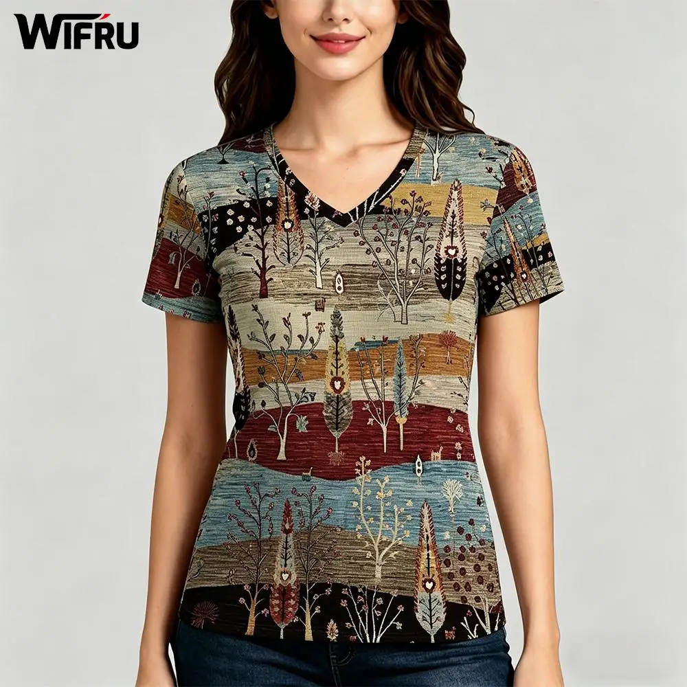 

Bohemian Ethnic Style Women's T-shirt Beach Vacation Casual Fashion Retro V-neck Tops Summer Daily Comfortable Breathable Tees