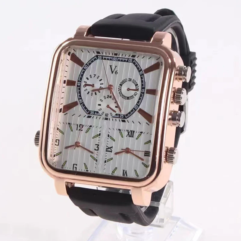 Unusual Watch for Men Conceptual Dial Luxury Male Sport Quartz Wristwatch Square Rectangle Shape Clock Male Business Man Watches