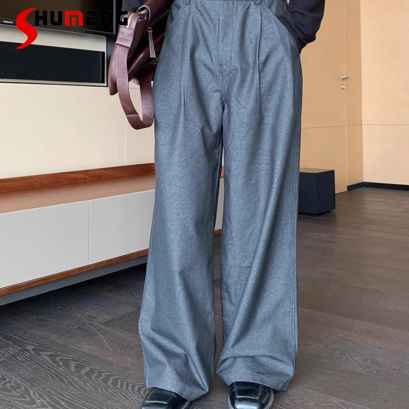 

Men's 2025 Autumn New Fashion Suit Pants Men's Handsome Straight Pants Loose Comfort Solid Color Pocket Decoration Chic Trousers