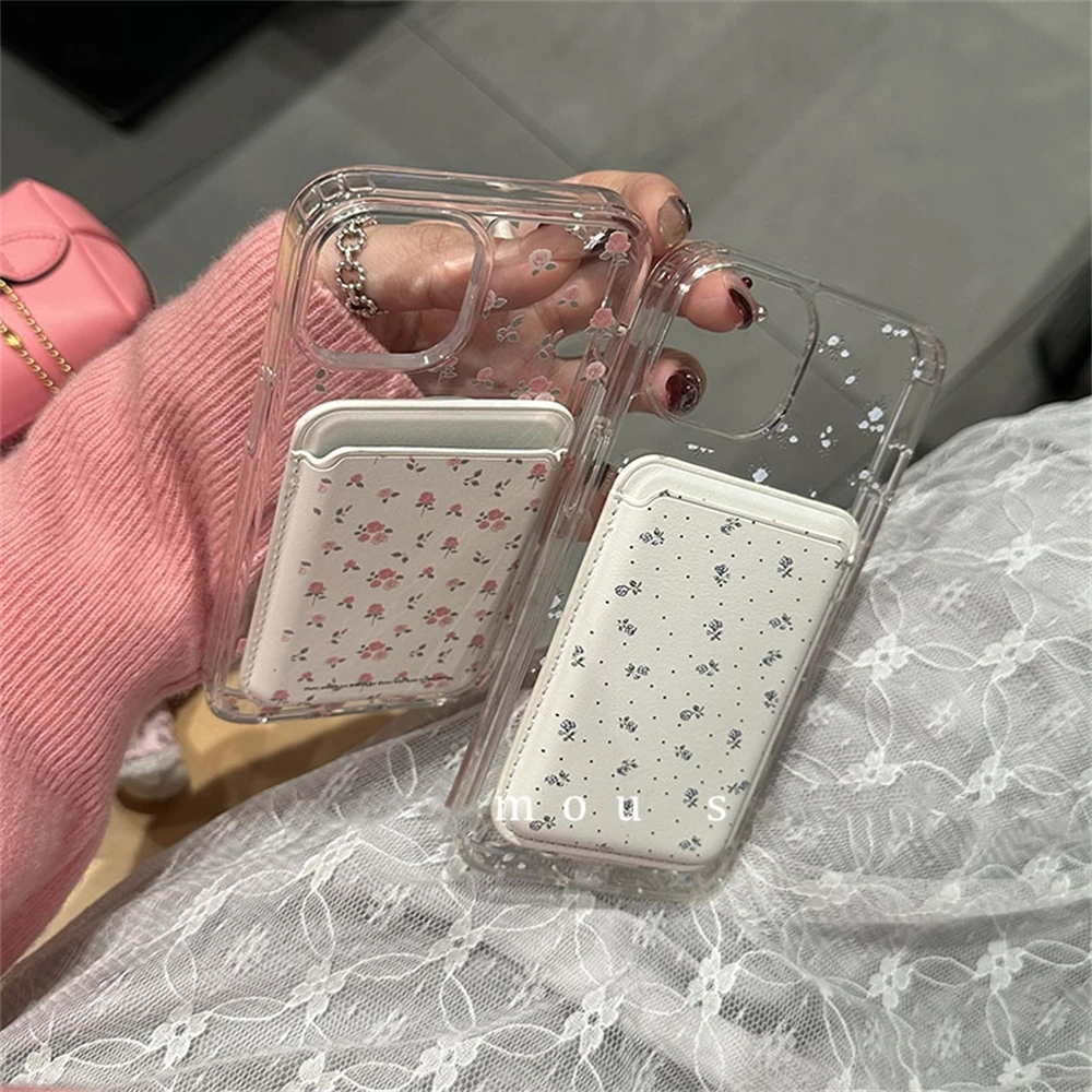 Korean Clear Floral For Magsafe Wireless Charge Phone Case For iPhone 16 15 14 13 12 11 Pro Max Xr Xs Max Cases Accessorie Cover