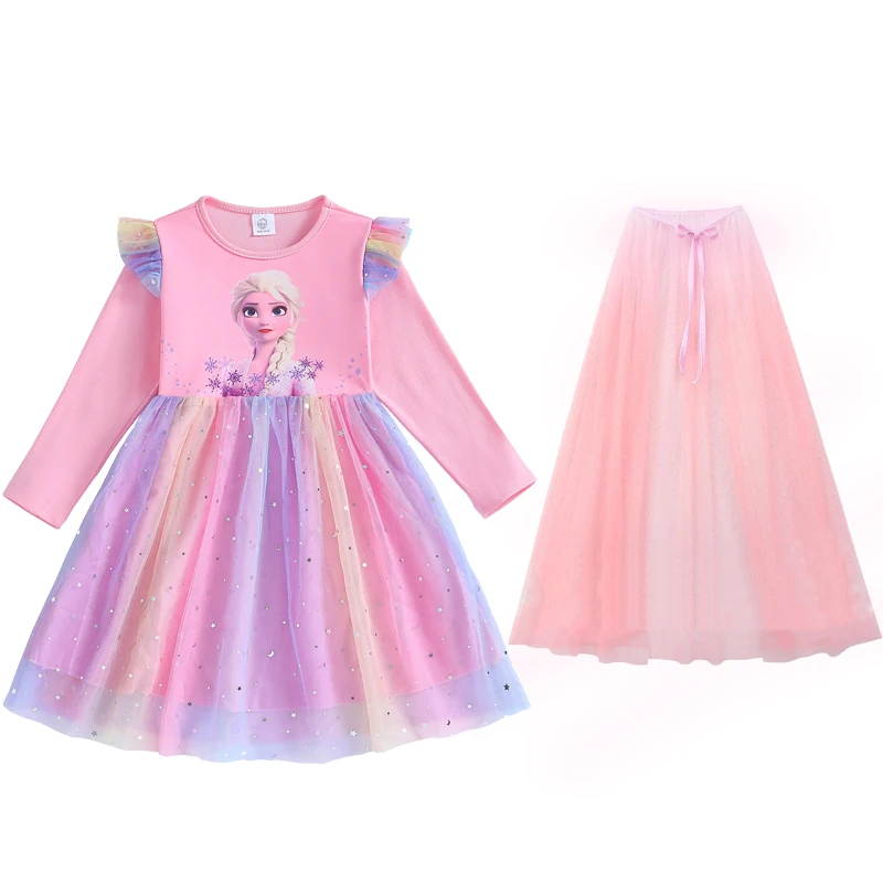 Robe princesse Elsa et Everak pour fille, 2 pièces, tenue de fête à manches longues, vêtements pour enfants de 2 à 8 ans, nouvelle collection