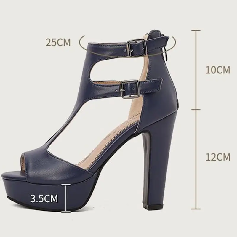 

ORCHA LISA New Design Women's Sandals Peep Toe 12cm Chunky Heel 3.5cm Platform Zipper T Strap Big Size 48 50 Sexy Party Style