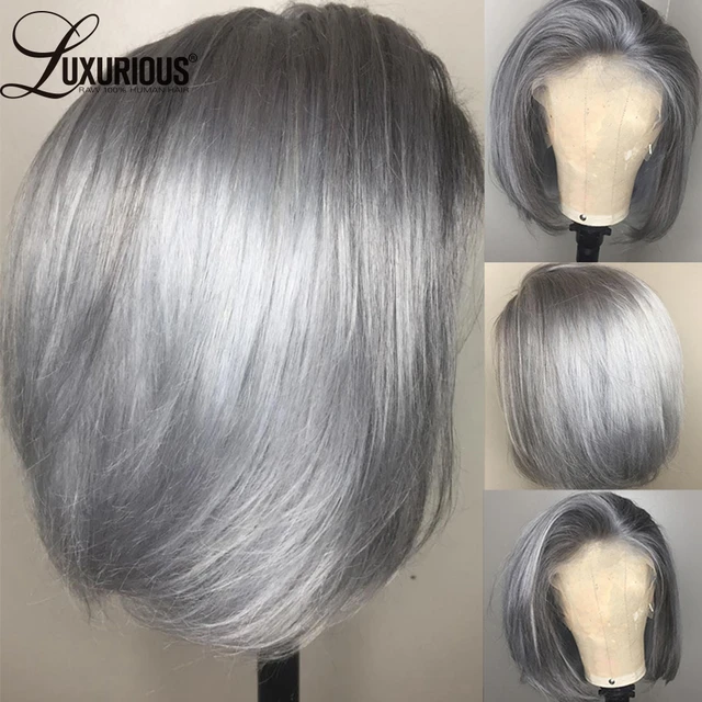 Grey Pixie Cut Short Bob Wig Lace Front Human Hair Wigs For Women Transparent 613 Lace Frontal Wig 13x4 Lace Frontal Wig 150