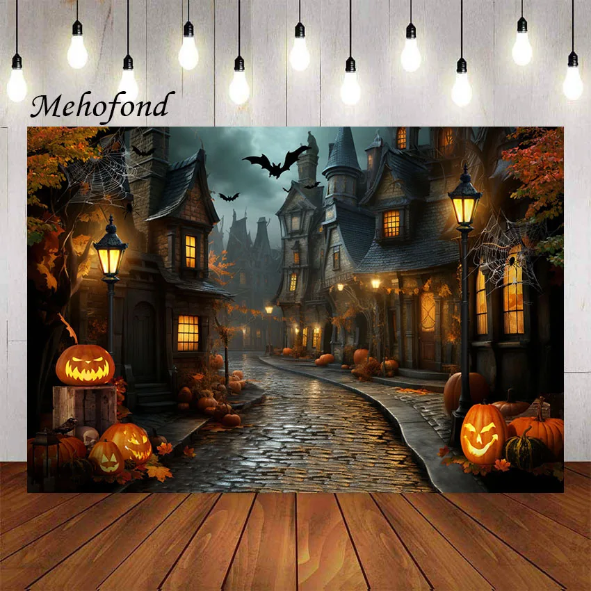 

Mehofond Photography Background Happy Halloween Party Castle Bat Horror Night Pumpkin Kids Portrait Decor Backdrop Photo Studio