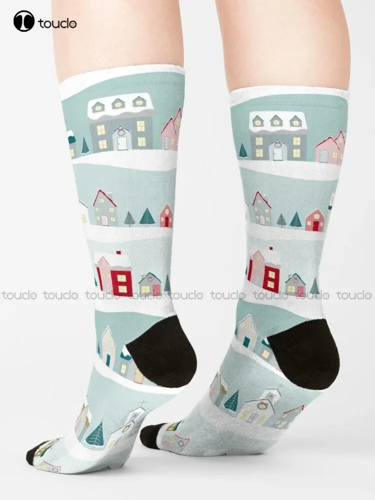 Christmas Village Socks Soft Socks High Quality Cute Elegant Lovely Kawaii Cartoon Sweet Cotton Sock Custom Gift Streetwear