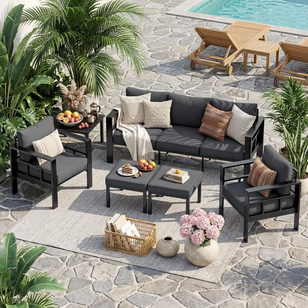 

Outdoor urniture Set with 2 Ottomans, 6 Pieces All-Weather & UV-Resistant Patio Sectional Soa Set or Deck, Backyard, Poolside, k