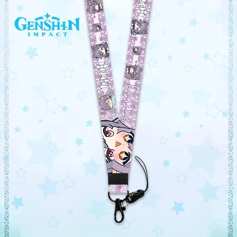 Genshin Impact Hutao Klee Vendi Ganyu Double Sided Printed Mobile Phone Hanging Rope with Neck Hanging Long Rope