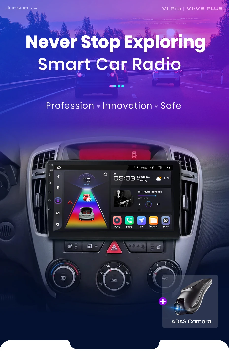 Junsun Wireless Carplay Android Auto Autoradio für Kia Ceed 2007-2009 GPS Multimedia 2 Din – Detail 1
