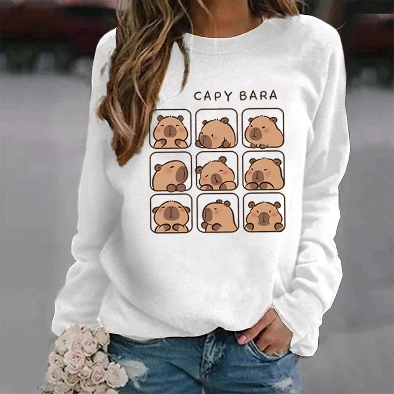 Women Capybara Kawaii Cartoon Sweatshirt Funny Cute Animals Trending Autumn Sweatshirts Capybara Lover Harajuku Fashion Hoodies