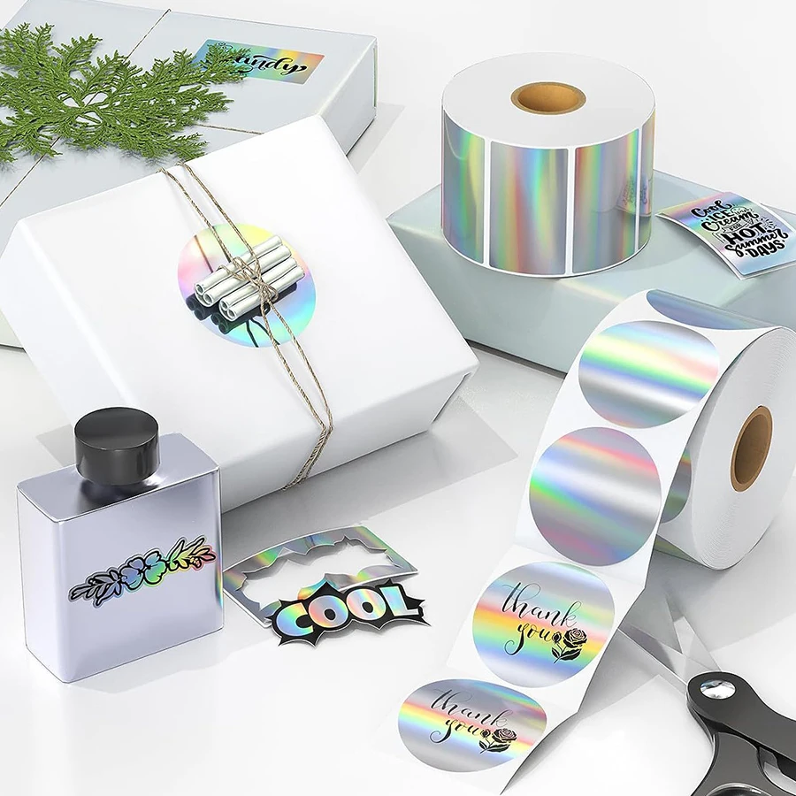 FOR Phomemo 241BT 246S D520 50mm LABEL Holographic Silver Laser Gold Gradient Thanks Card Sticker for LOGO Barcode Birthday