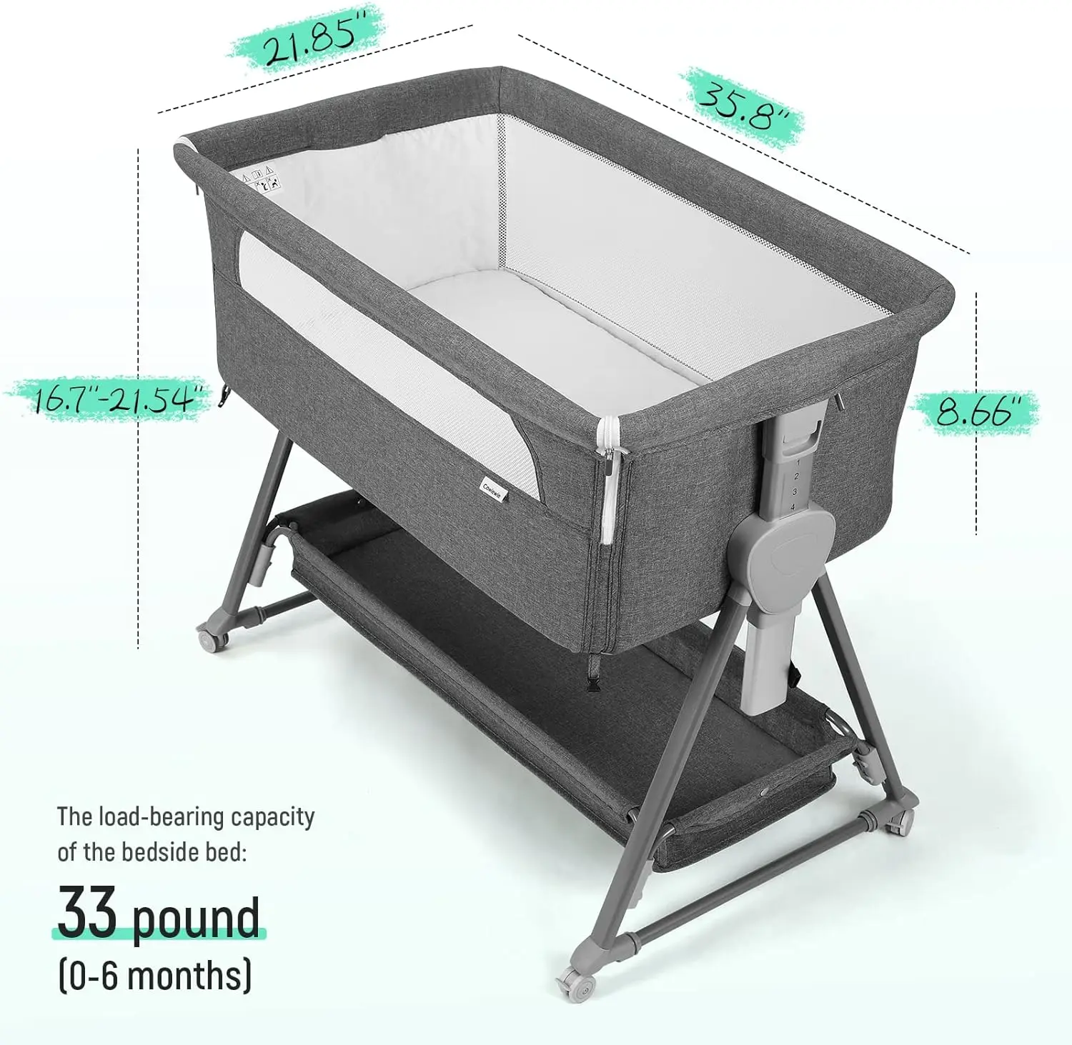 Baby Bassinet, Beside Sleeper for Baby Easy Folding Bedside Bassinet with Storage Basket and Wheels to Reduce Mom's Fatigue