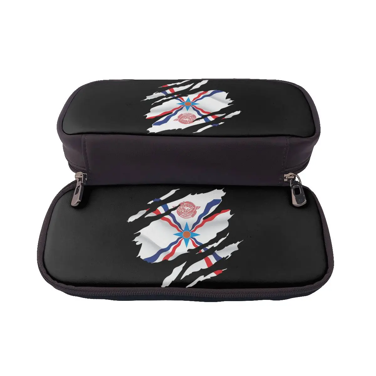 Luxury Assyrian Suryoyo Flag Leather Pencil Case for Boy Girl School Pen Box Pencil Bag Stationery Supplies Pen Holder Bag