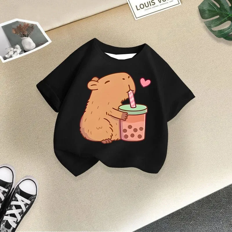 Summer Cute Animal Kapibala Printed Children's T-shirt Short