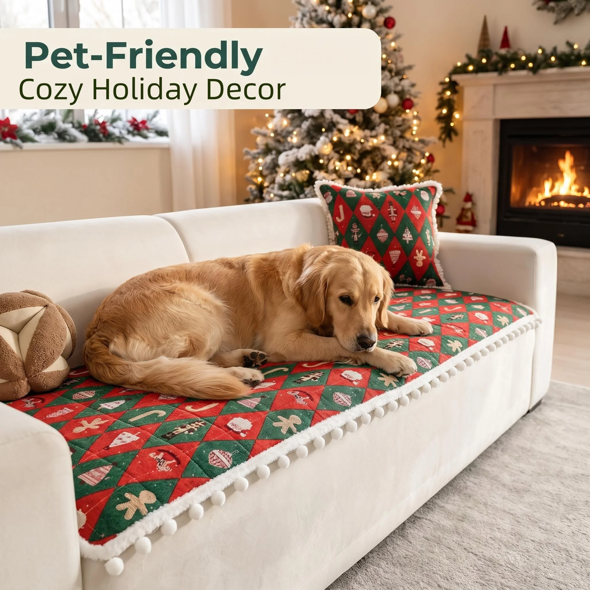 1pc Christmas Vibe Quilting Thick Sofa Pad, Anti-Slip Holiday Decoration Sofa  Cover for Living Room Couch Pet Friendly